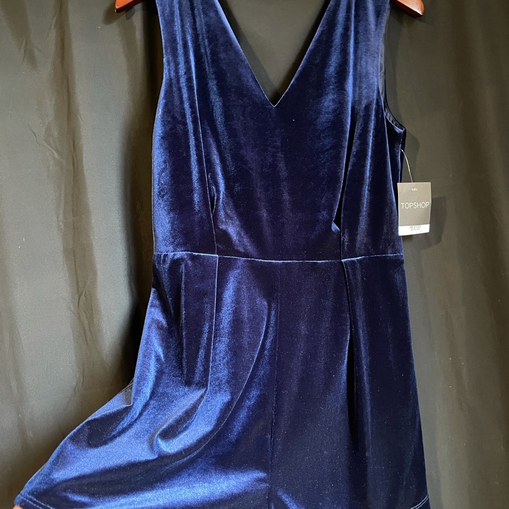 TopShop Blue Velvet & Lace Romper